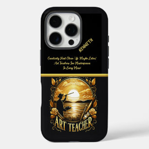 Funda Para iPhone 16 Pro Profesor de Arte Pintando una Puesta de Sol en una