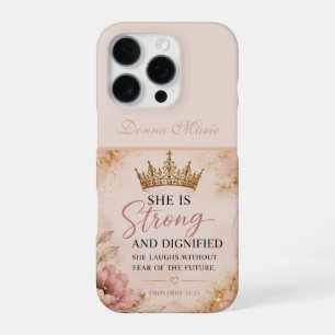 Funda Para iPhone 16 Pro Proverbios 31:25 Fuerte y Digno Inspirador 