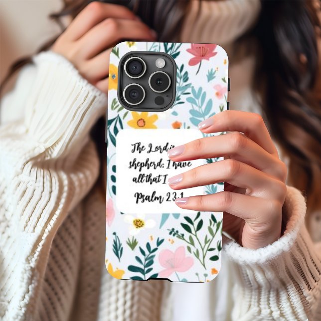 Funda Para iPhone Psalm 23:1 iPhone 15 Pro Case (Personalize this cute Psalm 23:1 floral iPhone case.)