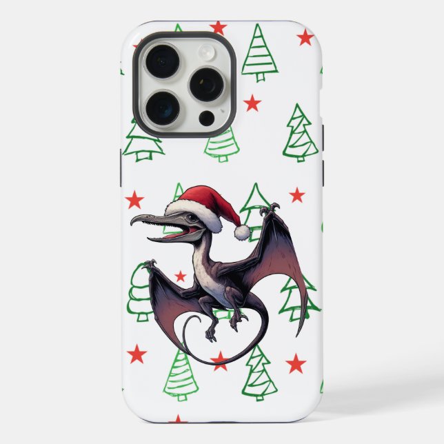 Funda Para iPhone pterodáctilo de sombrero de Santa de Navidad (Reverso )