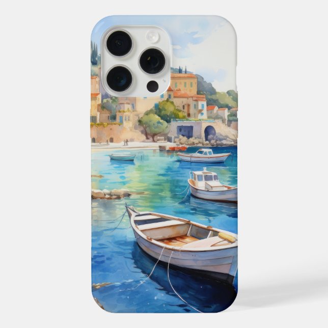 Funda Para iPhone Pueblo costero mediterráneo con barcos – Orilla de (Reverso )