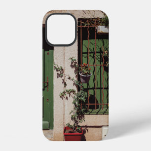 FUNDA PARA iPhone 12 PUERTA DE MADERA VERDE CON PLANTA VERDE