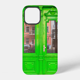FUNDA PARA iPhone 12 PUERTA DE VIDRIO DE MADERA VERDE