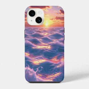 Funda Para iPhone 14 Puesta de sol en el océano con olas reflectantes v