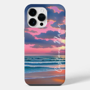 Funda Para iPhone 14 Pro Max Puesta de sol en la playa con cielo rosa