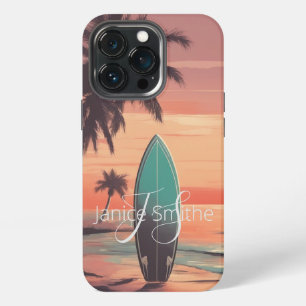 Funda Para iPhone 13 Pro Puesta de sol en la playa Monograma