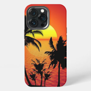 Funda Para iPhone 13 Pro Puesta de sol en la playa y palmeras