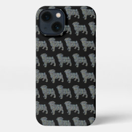 Pug Dog Cute Silhouette Grid Black