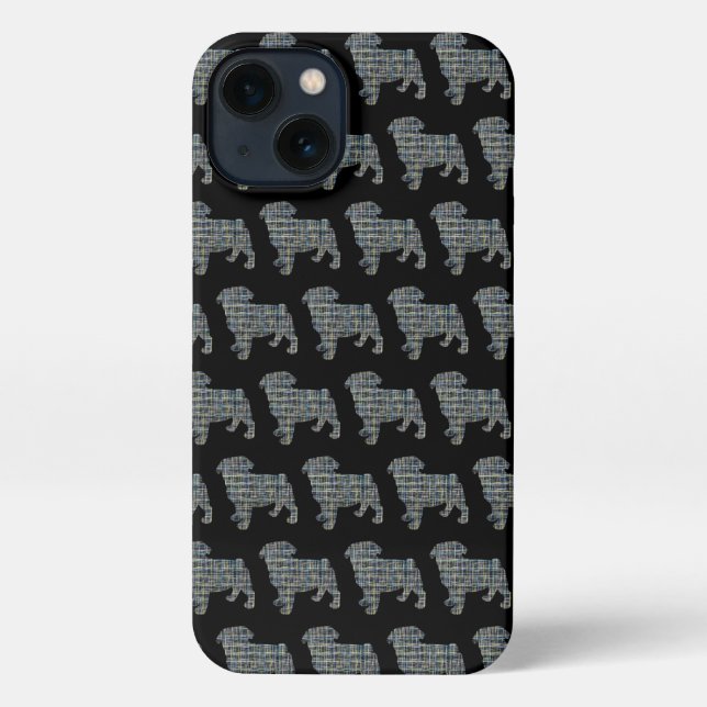 Funda Para iPhone Pug Dog Cute Silhouette Grid Black (Reverso )