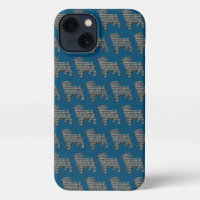 Pug Dog Cute Silhouette Grid Blue