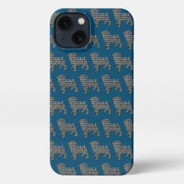 Pug Dog Cute Silhouette Grid Blue