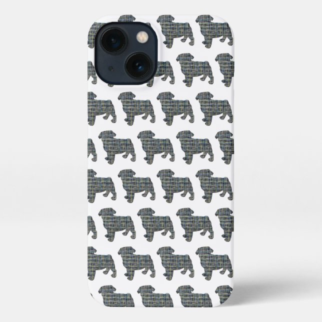 Funda Para iPhone Pug Dog Cute Silhouette Grid White (Reverso )