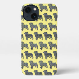 Pug Dog Cute Silhouette Grid Yellow