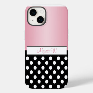 Funda Para iPhone 14 Punto de Polka Negro Rosa
