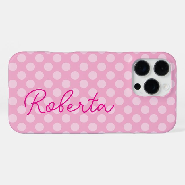 Funda Para iPhone Punto de polka rosa claro personalizado (Reverso Horizontal)