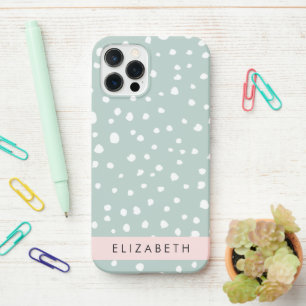 Funda Para iPhone 12 Pro Puntos Dalmacianos Verdes Mint, Puntos, Tu Nombre