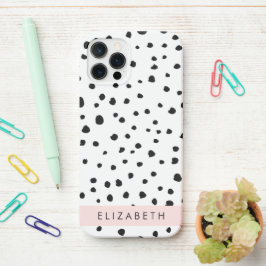 Funda Para iPhone 12 Pro Puntos dálmatas, puntos, negro y blanco, tu nombre