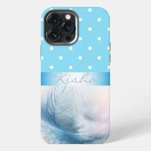 Funda Para iPhone 13 Pro Max Puntos de plumas azules personalizados