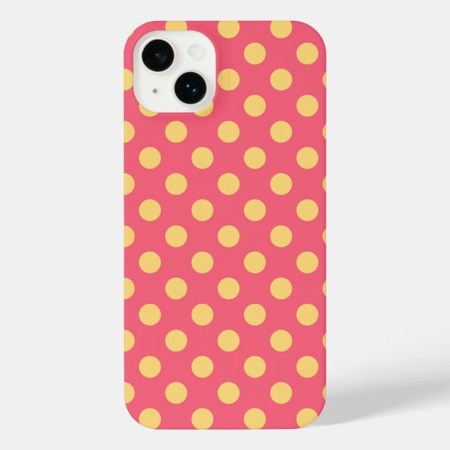 Funda Para iPhone Puntos de polka amarilla sobre el coral (Reverso )