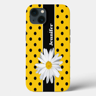 Puntos de Polka Amarillo, Negro, Estuche para iPho