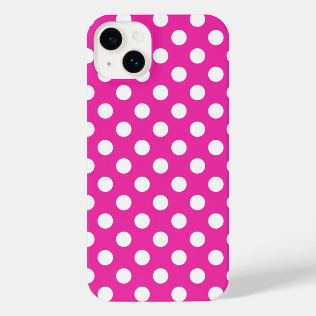 Funda Para iPhone Puntos de polka blanco en fuchsia (Reverso )