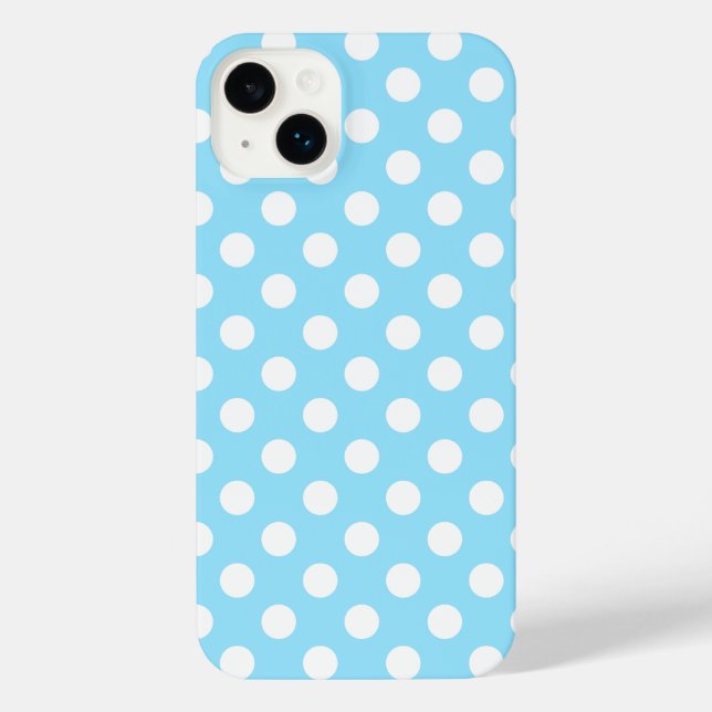 Funda Para iPhone Puntos de polka blanco sobre azul pálido (Reverso )