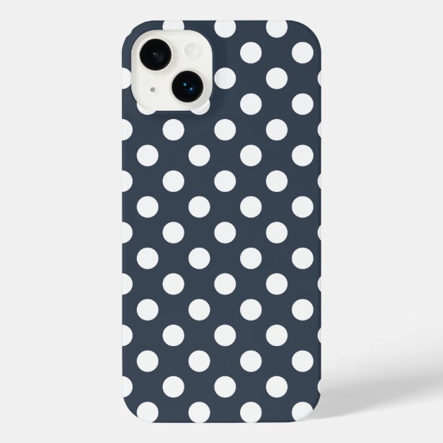 Funda Para iPhone Puntos de polka blanco sobre gris azul (Reverso )