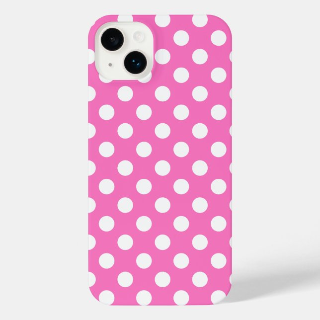 Funda Para iPhone Puntos de polka blanco sobre rosa (Reverso )