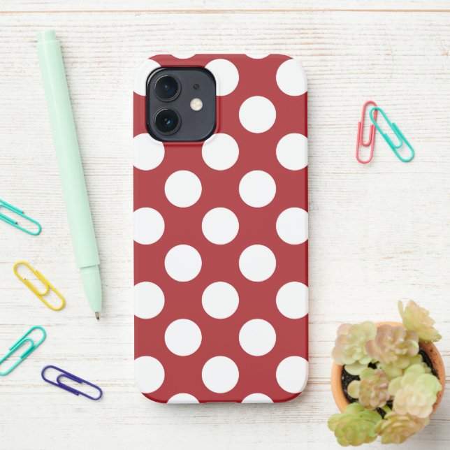 Funda Para iPhone Puntos de Polka Rojo, Patrón de Punto de Polka, Pu (En el escritorio)