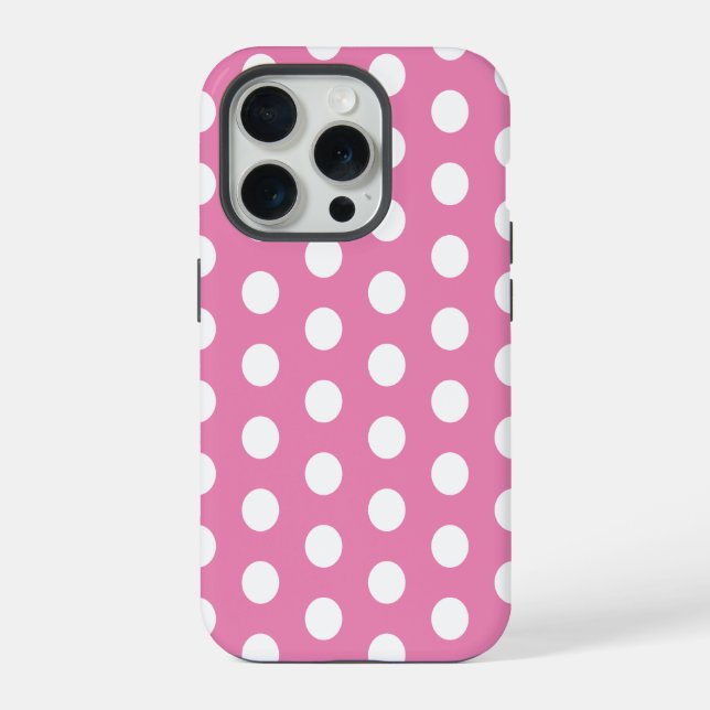 Funda Para iPhone Puntos de polka rosa y blanco (Reverso )
