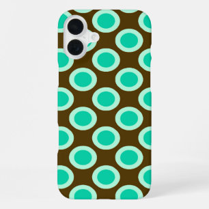 Funda Para iPhone 16 Plus Puntos retro circulados, marrón y turquesa