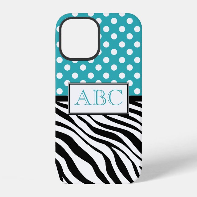 Funda Para iPhone Puntos Turquesa y Estampado de Cebra (Reverso )