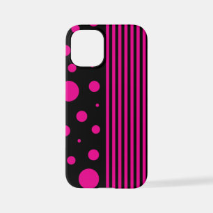 Funda Para iPhone 12 Mini Puntos y rayas en magenta y negro
