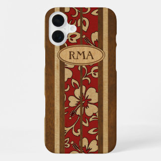 Funda Para iPhone 16 Plus Pupukea Vintage Hawai Monograma Faux Wood Surf 