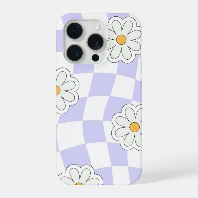 Funda Para iPhone Purple Daisy Checkered Phone Case (Reverso )
