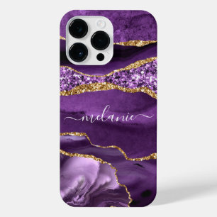 Funda Para iPhone 14 Pro Max Purple Gold Sparkle Marble tu nombre iPhone Estuch