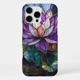 Funda Para iPhone 16 Pro Max Purple Lotus Faux Stained Glass Design