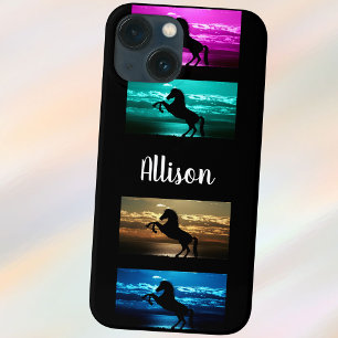 Funda Para iPhone 13 Mini Púrpura de caballo negro, azul, Verde azulado, cie