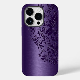 Funda Para iPhone 14 Pro Púrpura Metálico Aluminio Bruñido Encaje Púrpura
