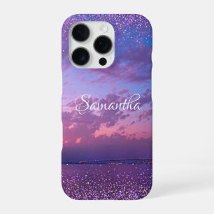 Funda Para iPhone 16 Pro Púrpura Ocean Sunset Photo Script Nombre Confetti