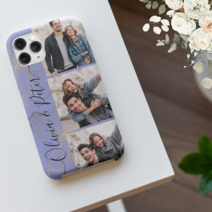 Púrpura pareja nombres 3 fotos personalizado Estuc