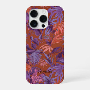 Funda Para iPhone 16 Pro Púrpura Rojo De La Hoja Tropical Moderna