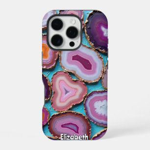 Funda Para iPhone 16 Pro Púrpura y rosada agar rodajas con oro