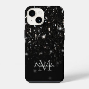 Funda Para iPhone 14 Purpurina blanco brillante negro brillante luce so