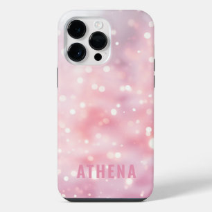 Funda Para iPhone 14 Pro Max Purpurina brillante rosa claro nombre de bokeh de