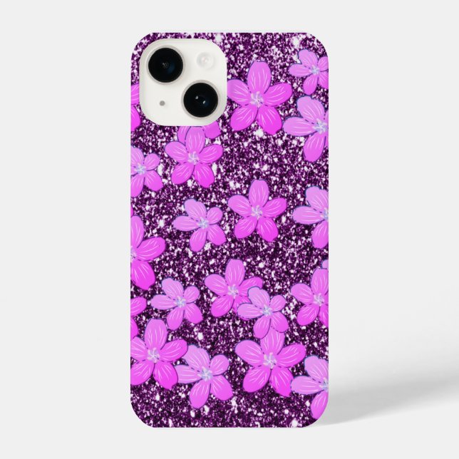 Funda Para iPhone purpurina con flores (Reverso )