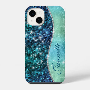 Funda Para iPhone 14 Purpurina de imitación de la sirena turquesa irlan