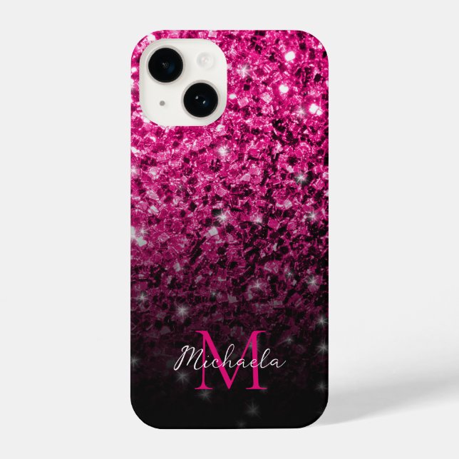 Funda Para iPhone Purpurina de imitación rosa caliente chispeando Mo (Reverso )