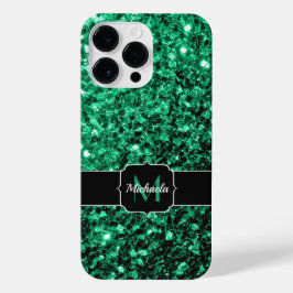 Funda Para iPhone 14 Pro Max Purpurina de imitación verde esmeralda chispa Mono