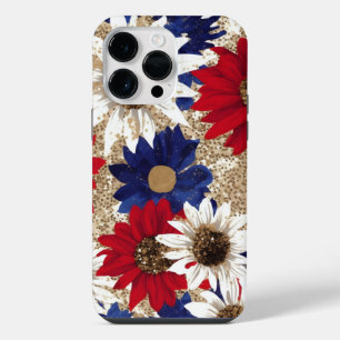 FUNDA PARA iPhone 14 PRO MAX PURPURINA DE ORO ROJO BLANCO AZUL MIRAR FLORES